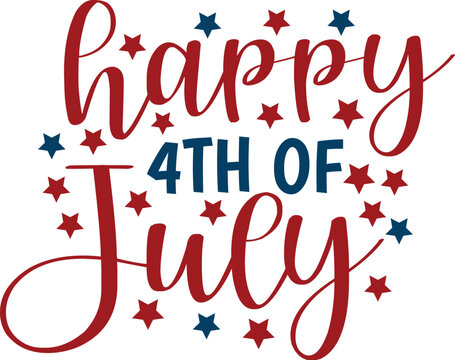 Happy fourth of july isolated on transparent background with stars