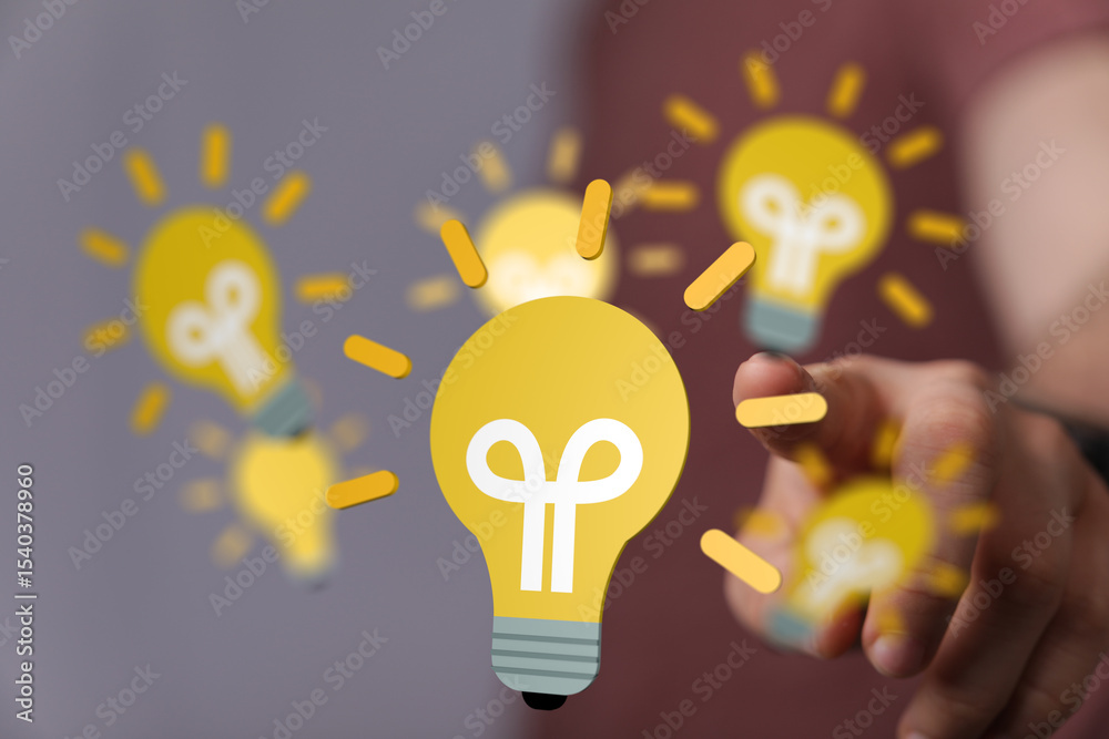 Poster boost your creativity! find innovative solutions with our stock photo of lightbulbs.
