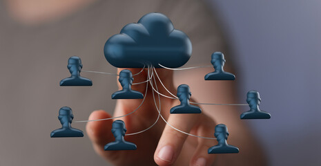 Image depicts secure cloud data sharing, collaboration, and networking.