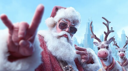 Cool Santa Selfie with Reindeer Christmas Cheer