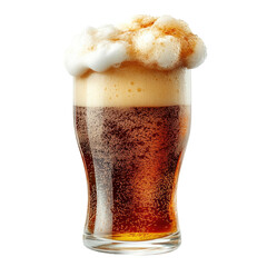 Refreshing dark beer with foamy head in a glass, isolated on transparent background, cutout PNG