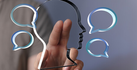 Abstract image of a head with speech bubbles,concepts of communication, ideas, and thinking.
