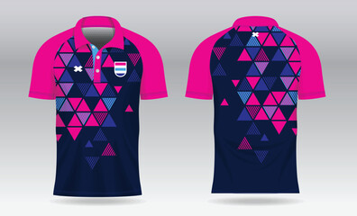 blue pink polo jersey shirt mockup template design for badminton  tennis  soccer  football or sport uniform
