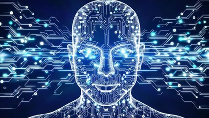 Abstract digital human face. Artificial intelligence concept of big data or cyber security - Powered by Adobe