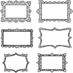 Obraz premium Elegant Ornate Hand-Drawn Frame Borders Set of Six Unique Designs for Digital and Print Projects