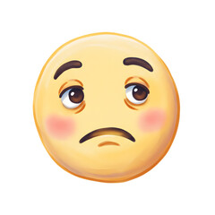 Fototapeta premium Disappointed Emoji Illustration: Cute, Sad Face Expression watercolor png isolated transparent background