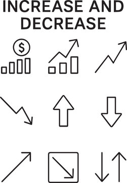 Increase and decrease line icon set. Profit, stock market, growth, fall, arrow up, down and more. Outline vector icon in linear style. Pictogram collection