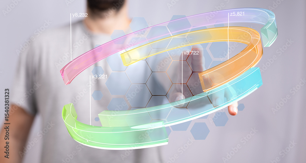 Aufkleber abstract image of a person interacting with a holographic data visualization, showcasing growth and 