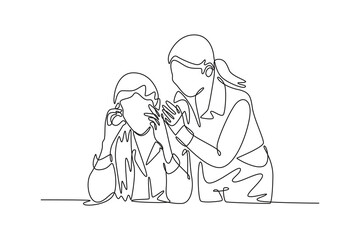 Affection in office concept. Single line draw design. Vector graphic illustration