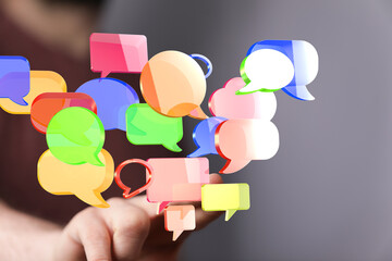 Abstract image of colorful speech bubbles, ideal for communication, social media, and networking...