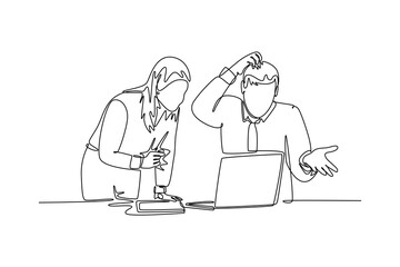 Affection in office concept. Single line draw design. Vector graphic illustration