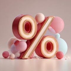 Colorful Percentage Sign Display with 3D Decorative Elements