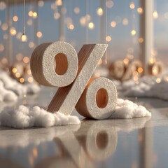 Percentage Symbol Surrounded by Clouds and Soft Lighting Effects