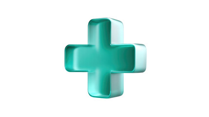 Fototapeta premium Teal Plus Sign: A vibrant teal plus sign, rendered in a 3D style with a glossy finish, evokes a sense of positivity and addition. This versatile symbol is ideal for various design projects.