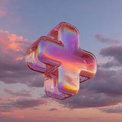 Colorful Abstract Plus Symbol Surrounded by Vibrant Sky at Dusk