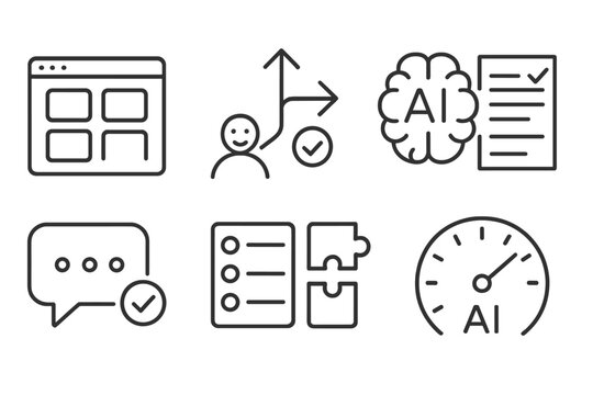 Icons of Modern Education. Line style icons of new education formats: adaptive learning module, personalized path icon, AI content