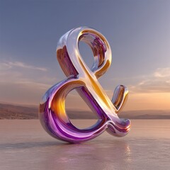 Shiny Abstract Ampersand Symbol Reflecting Colorful Light and Nature