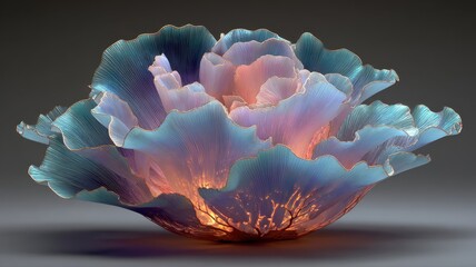 Elegant Glass Flower Sculpture in Soft Pastel Colors and Glow
