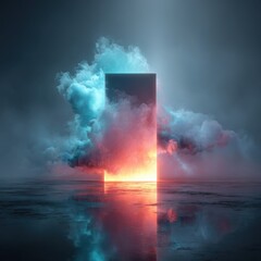 Ethereal Portal Emerging from Mystic Clouds and Reflected Surface