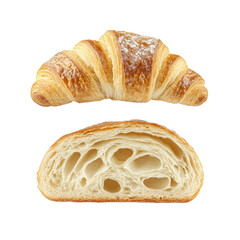 Naklejka premium Delicious Golden Brown Croissant Whole and Cross-Section Views