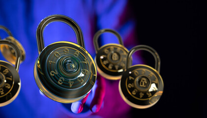 Secure your digital assets.  Image of combination locks symbolizes online security and data...