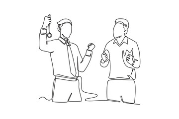  Affection in office concept. Single line draw design. Vector graphic illustration