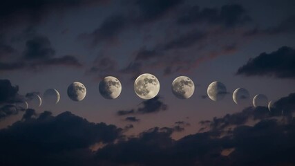 Phases of the Moon Across Twilight Sky – Lunar Cycle Beauty - Powered by Adobe