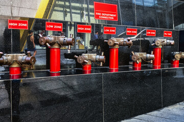 Fire department connection text signboard. Sprinkler and standpipe systems. Fire protection...