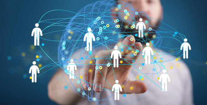 Image depicting a digital network connecting people, symbolizing global communication and collaboration.