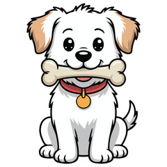 Dog chewing bone playful vector isolated white background