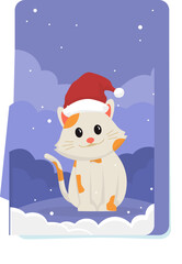 Adorable Christmas Cat in Santa Hat Festive Winter Illustration