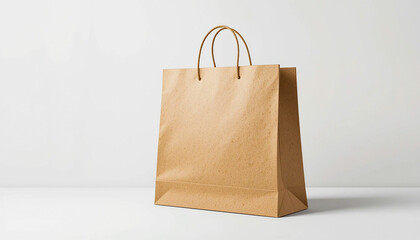 A Sturdy Brown Paper Shopping Bag on a White Background ideal for branding design mockups showcasing retail packaging and sustainable eco-friendly products for advertising and marketing materials.