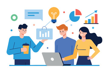 Business Team Discussing Growth Strategy – Flat Vector Illustration