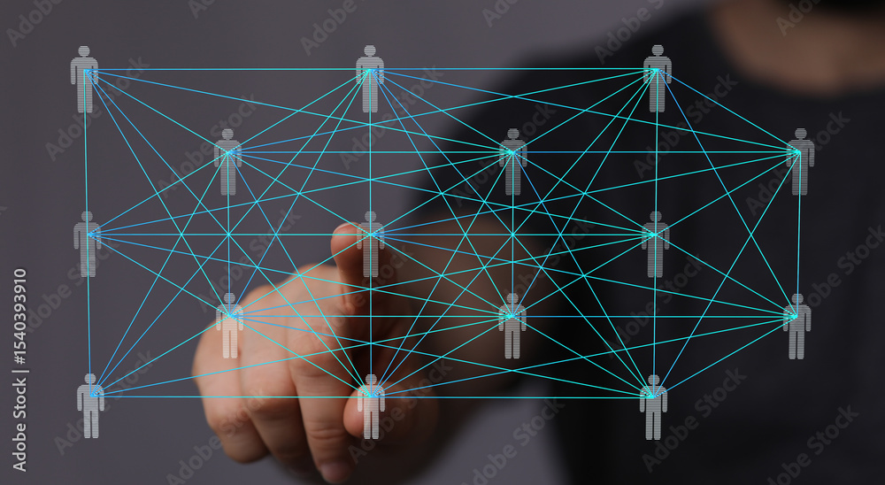 Poster Abstract image of a digital network, illustrating global connections and human interaction.