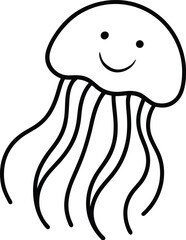 Smiling Jellyfish Icon Bold Line Art Summer Clipart Illustration