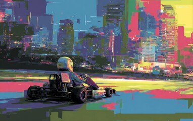 Obraz premium Vibrant Go-Kart Racing in Urban Landscape