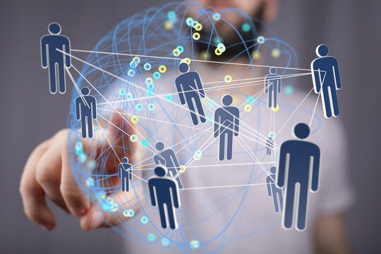 Image of a digital network connecting people. Represents social media, teamwork, and global communication.