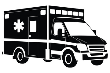 A bold, stylized black silhouette of an ambulance van against a white background. © Parvez