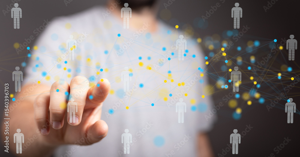 Poster Abstract image of a person interacting with a network of people, representing connection and communication.