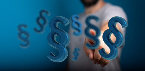 Abstract image of 3D paragraph symbols, representing legal concepts, law, and regulations.