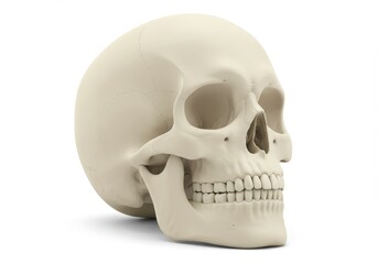 Obraz premium Anatomical model of a human skull on white background, viewed from the side