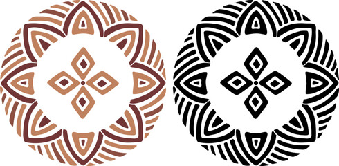 African decorative circle ornament vector illustration. Hand drawn circular ethnic art for bohemian interior design. Tribal pattern for plate, rug or other round printing design. Ring embroidery art.