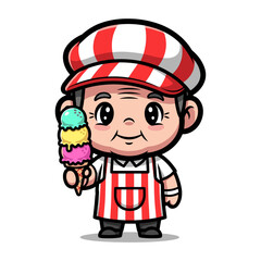 Obraz premium Smiling Elderly Ice Cream Seller Cartoon Illustration