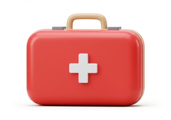 Obraz premium Red first aid kit with white cross on a white background
