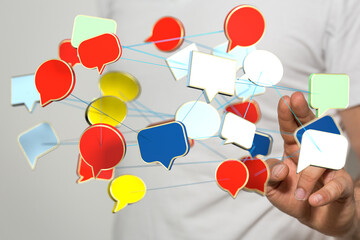Abstract image of interconnected speech bubbles, symbolizing global communication and networking.