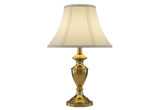 Isolated Elegant Brass Table Lamp with Beige Shade