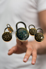 Image of combination locks symbolizing data protection and online security.  Perfect for...
