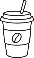 Simple Black and White Line Art Illustration of a Takeout Coffee Cup with Straw minimalist line
