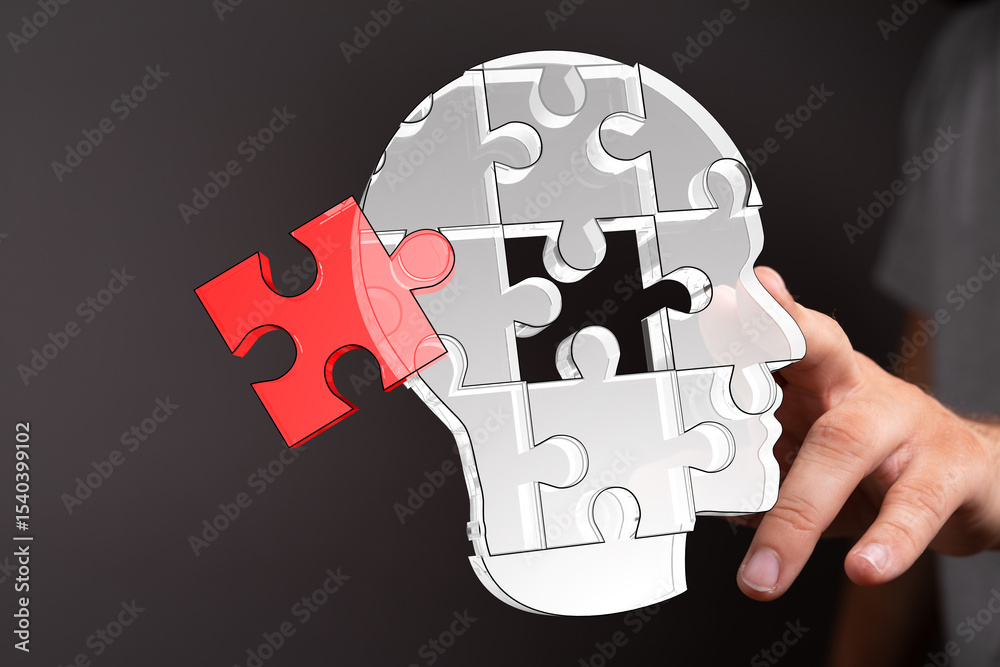 Poster unlocking potential. conceptual image of a human head as a puzzle.