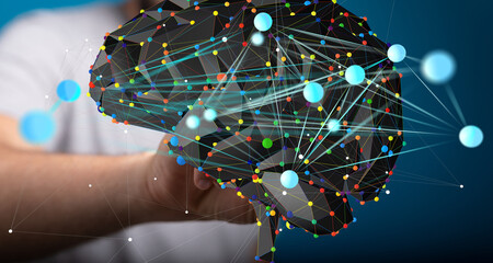Abstract brain model, digital network, AI, data science, technology, connectivity, innovation, future, intelligence, concept.